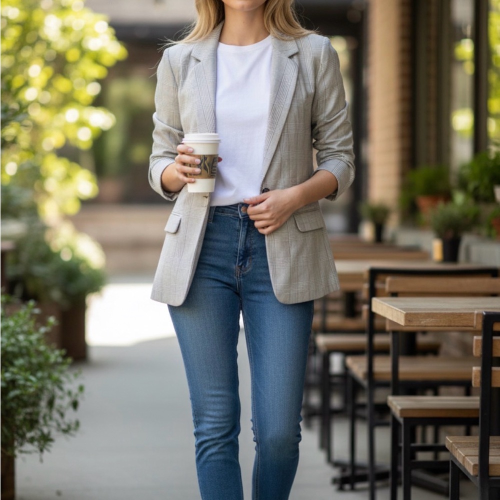 Abercrombie & Fitch Gray Plaid Women's Blazer Size Small
